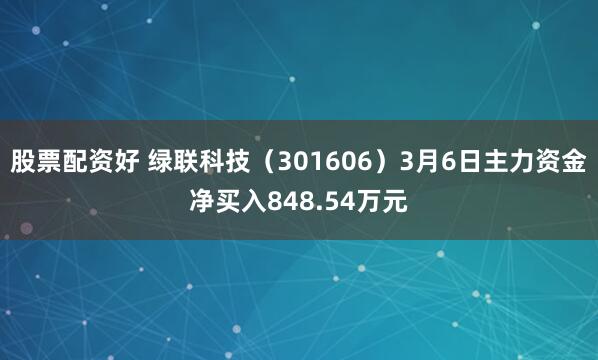 股票配资好 绿联科技（301606）3月6日主力资金净买入848.54万元