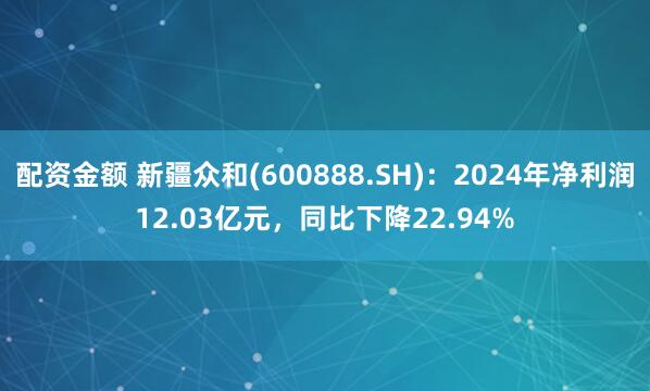 配资金额 新疆众和(600888.SH)：2024年净利润12.03亿元，同比下降22.94%